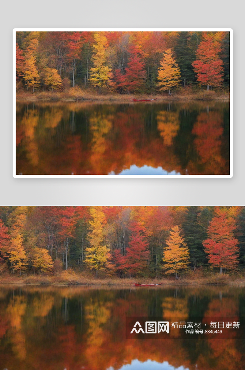 瑰丽的秋色湖泊风景素材