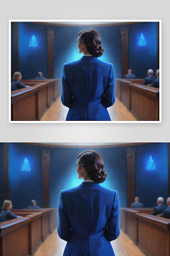 蓝色法庭插画中年女士的权威风采