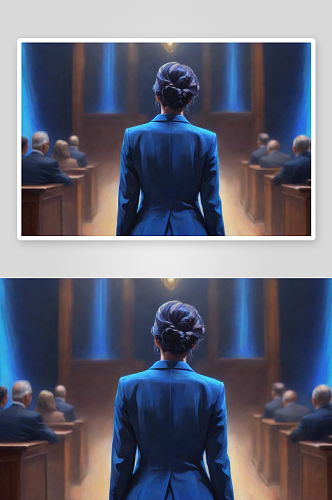 蓝色法庭插画中年女士的权威风采