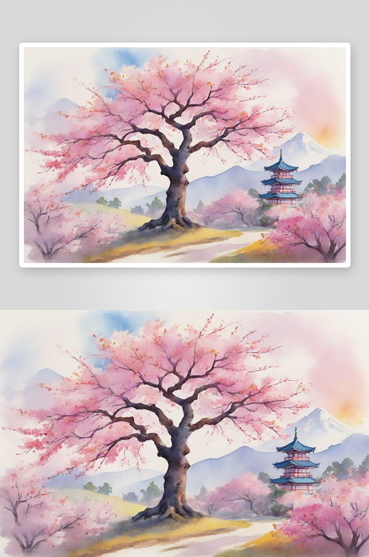 缤纷色彩下的卡通大胆樱花树季节