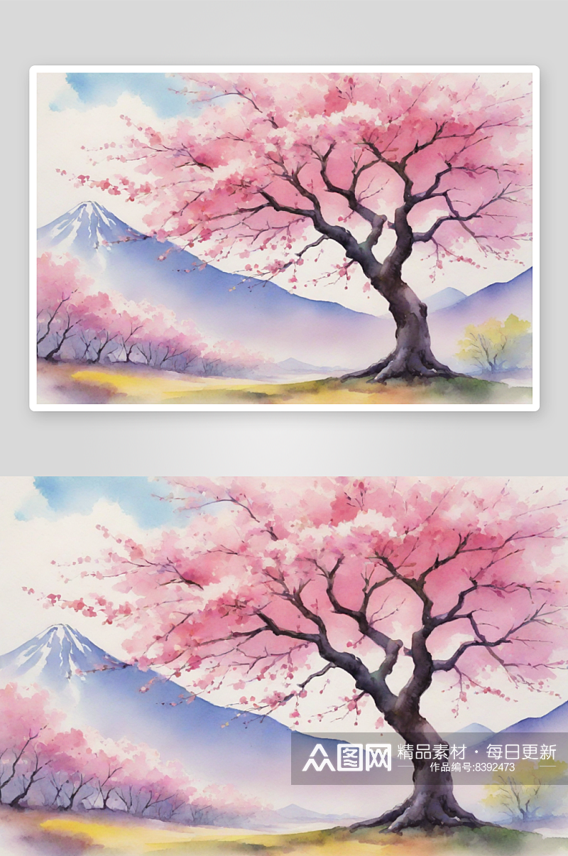 缤纷色彩下的卡通大胆樱花树季节素材