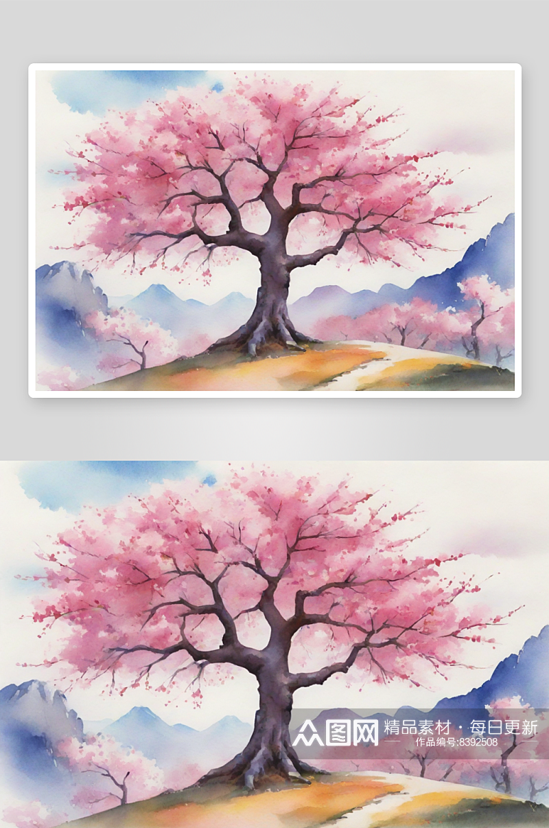 缤纷色彩下的卡通大胆樱花树季节素材