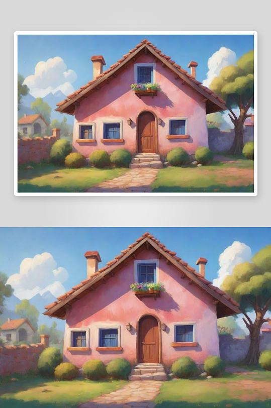 马尔马拉地区卡通风格村庄房屋正面展示