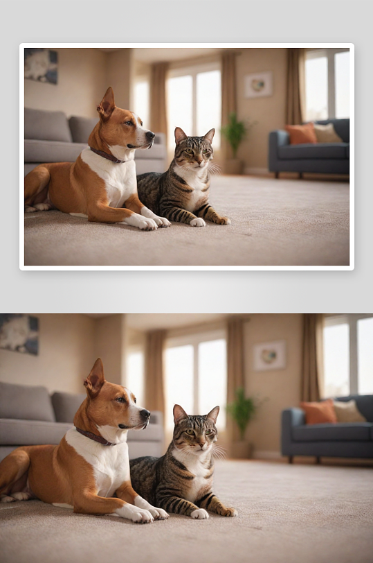 客厅见证猫狗友情的温馨故事