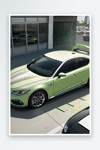 仅有一辆车被彩纸装饰的真实汽车场景