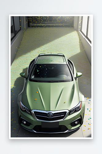 仅有一辆车被彩纸装饰的真实汽车场景