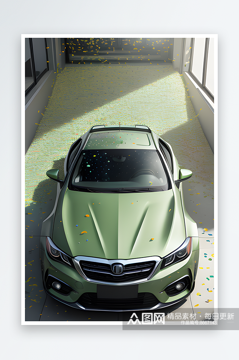 仅有一辆车被彩纸装饰的真实汽车场景素材