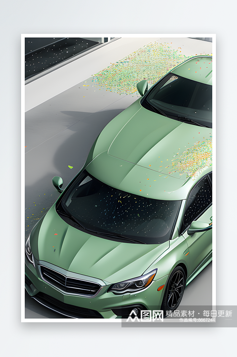 真实汽车场景中仅有一辆车被彩纸覆盖素材