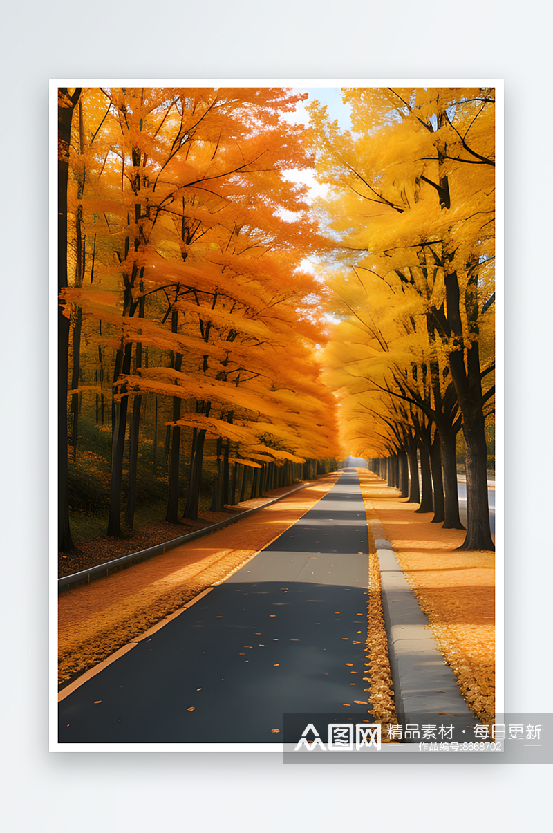 秋天橙色树木在胶片照片中的美丽景色素材