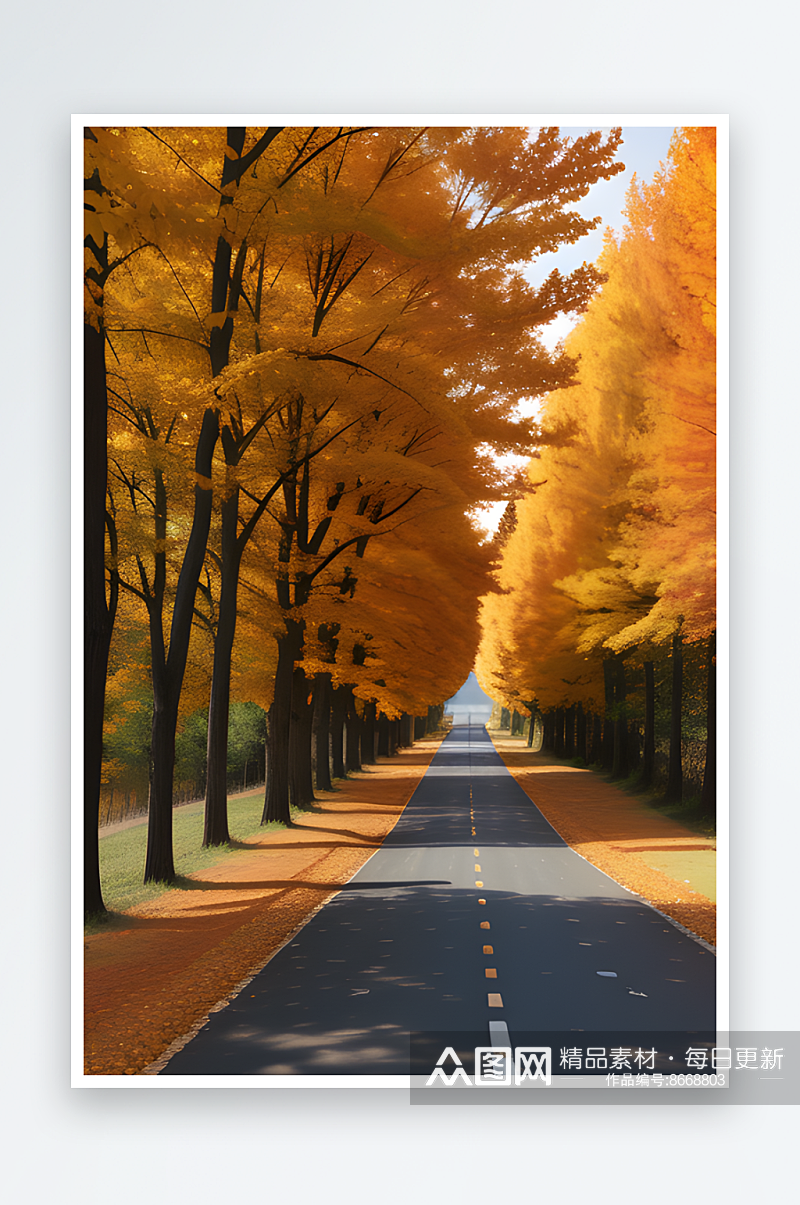 胶片照片中秋天橙色树木与风景道路素材