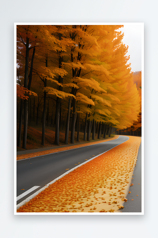 胶片照片中秋天橙色树木与风景道路