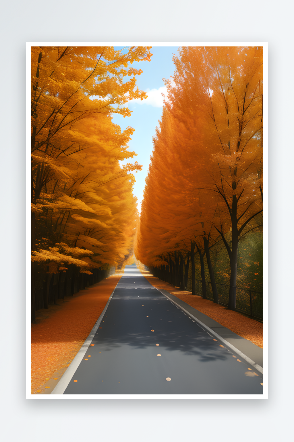 胶片照片中秋天橙色树木与风景道路素材