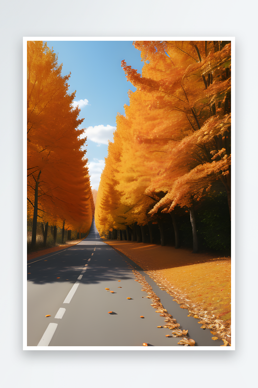 胶片照片中秋天橙色树木与风景道路素材