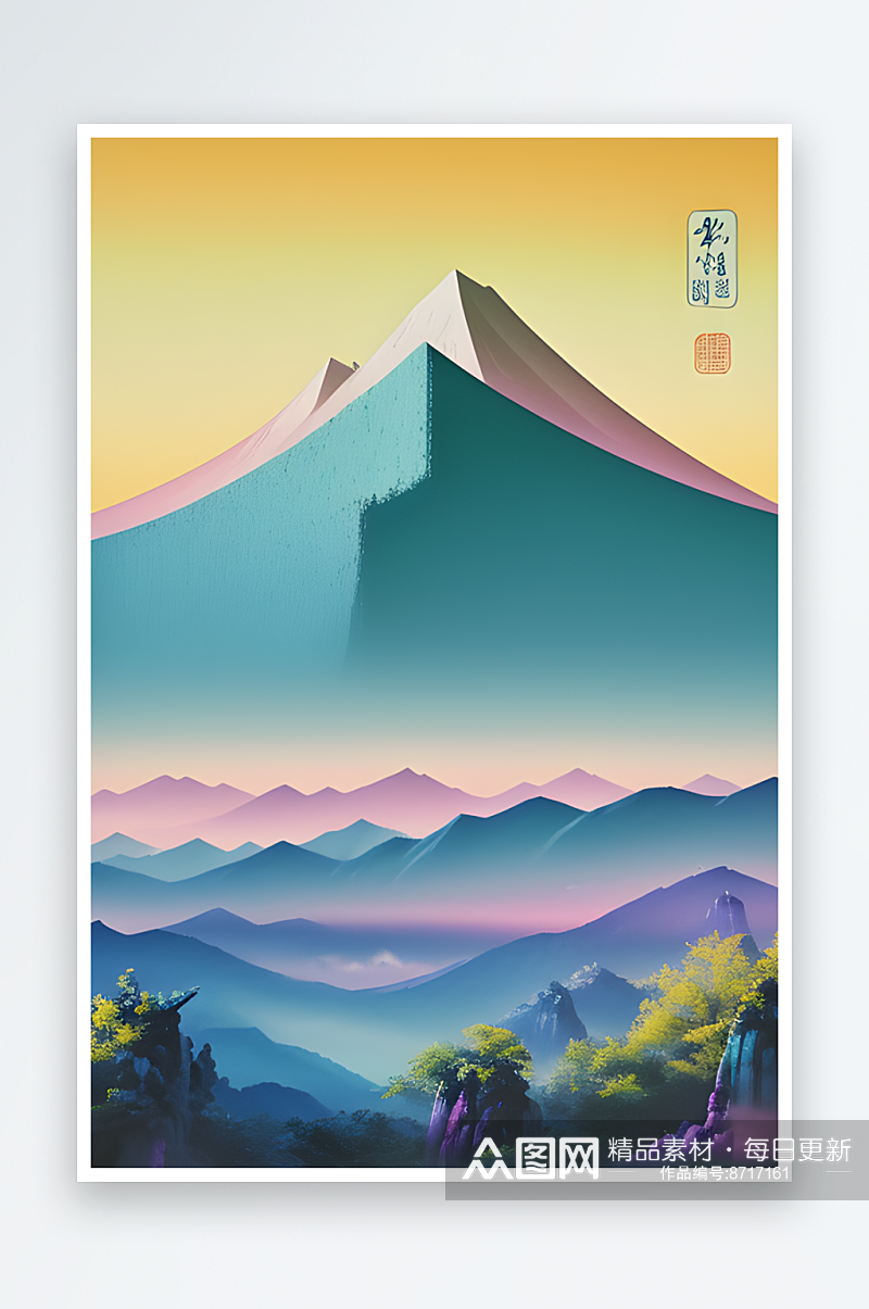 传统中国山水画的山与发光山素材