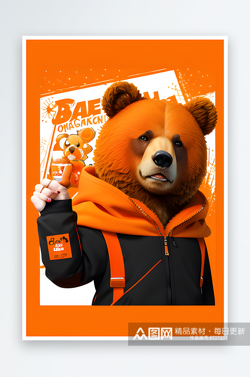 可爱的熊和橙子广告绘制素材