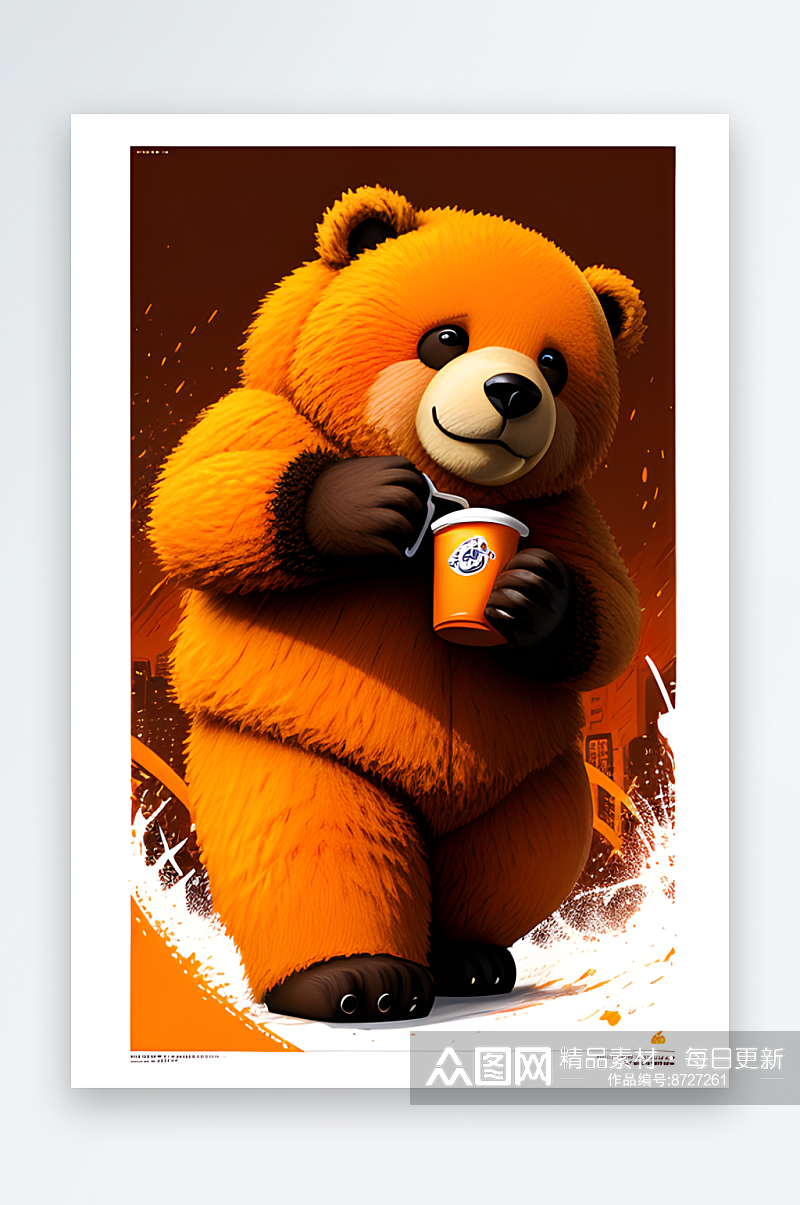可爱的熊熊与橙子的广告绘画素材