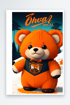 可爱的熊熊与橙子的广告绘画