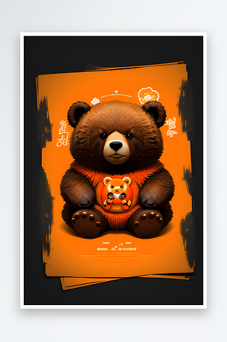 可爱熊熊和新鲜橙子的广告绘制