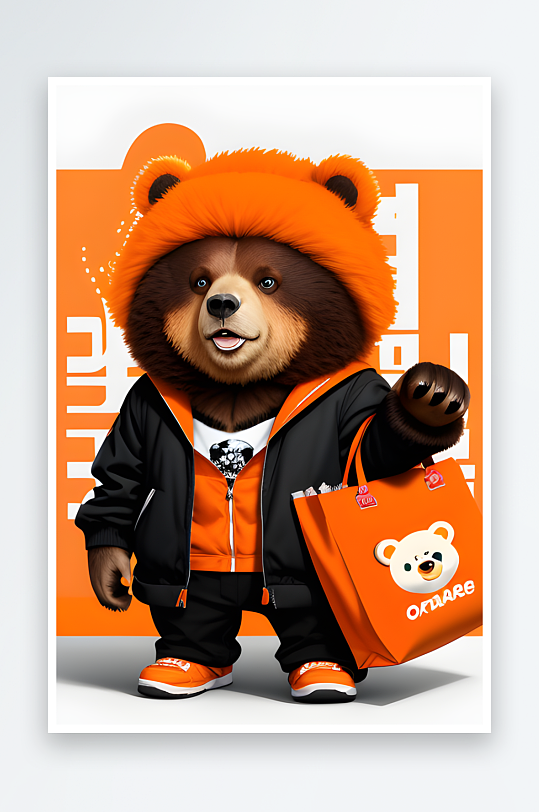 可爱的熊和橙子广告艺术绘画
