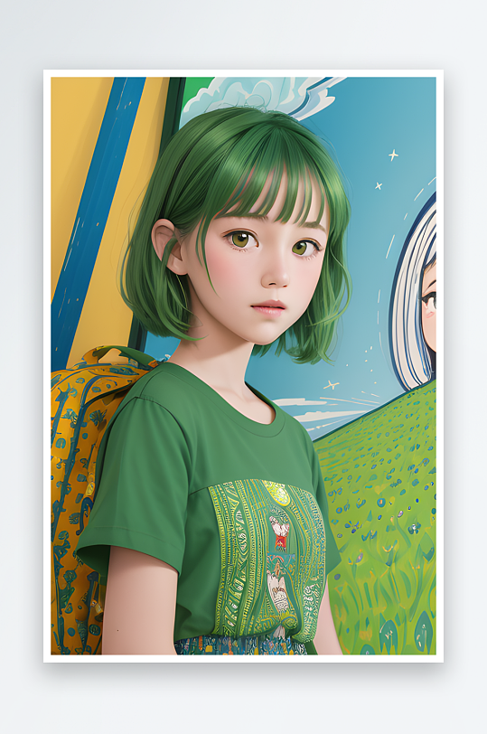 时尚亮绿衬衫的青春少女