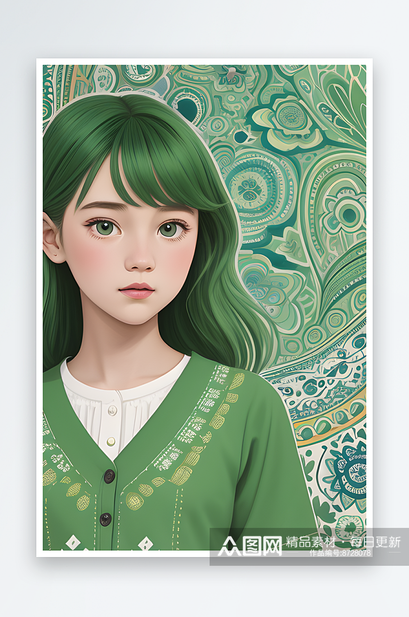 亮绿衬衫美少女的自信风采素材