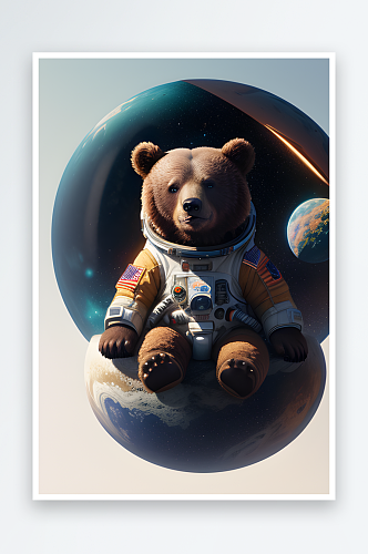 太空中的萌萌小熊3D渲染作品