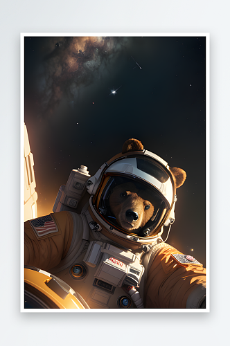 太空中的萌萌小熊3D渲染作品