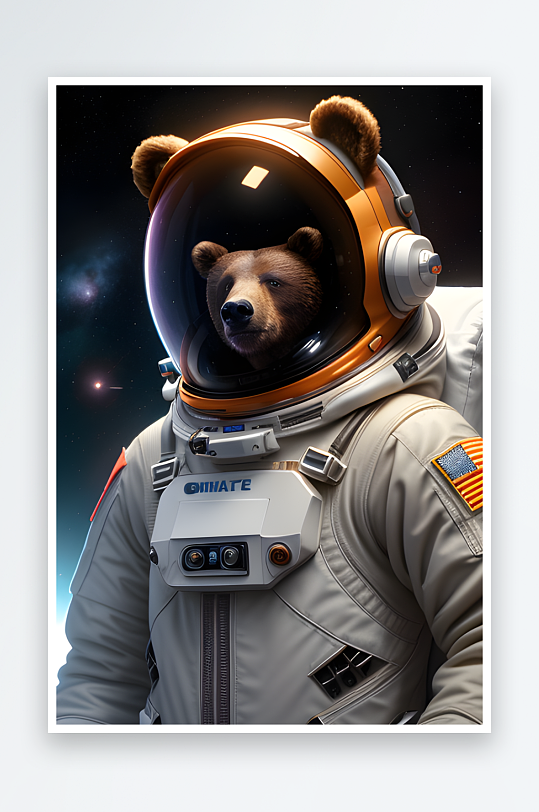 可爱小熊在太空中漂浮中心构图