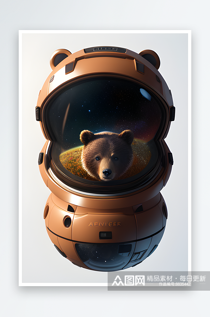 绚丽太空中的小熊漂浮渲染素材