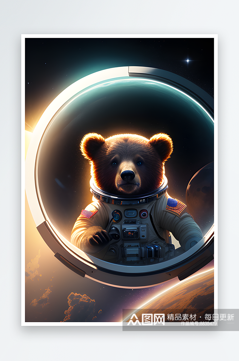 酷感软光下的太空小熊3D渲染作品素材
