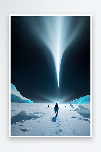 极地之光冰山雪暴与极光的视觉抽象拼贴
