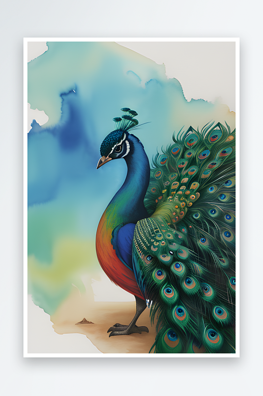 自然水彩精湛绘画质量的孔雀作品