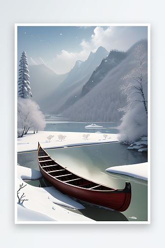 冬日雪景渔船漂流