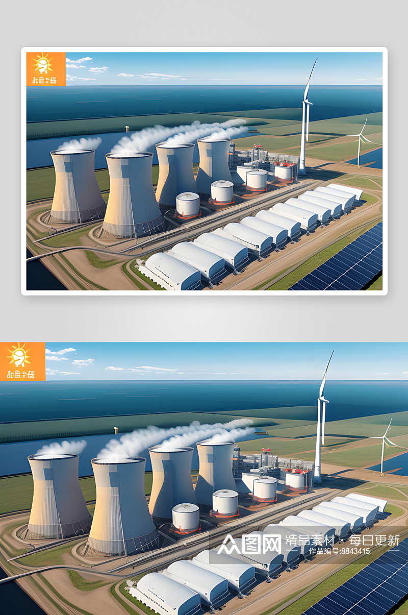 卡通插画明亮的新能源发电厂视角素材
