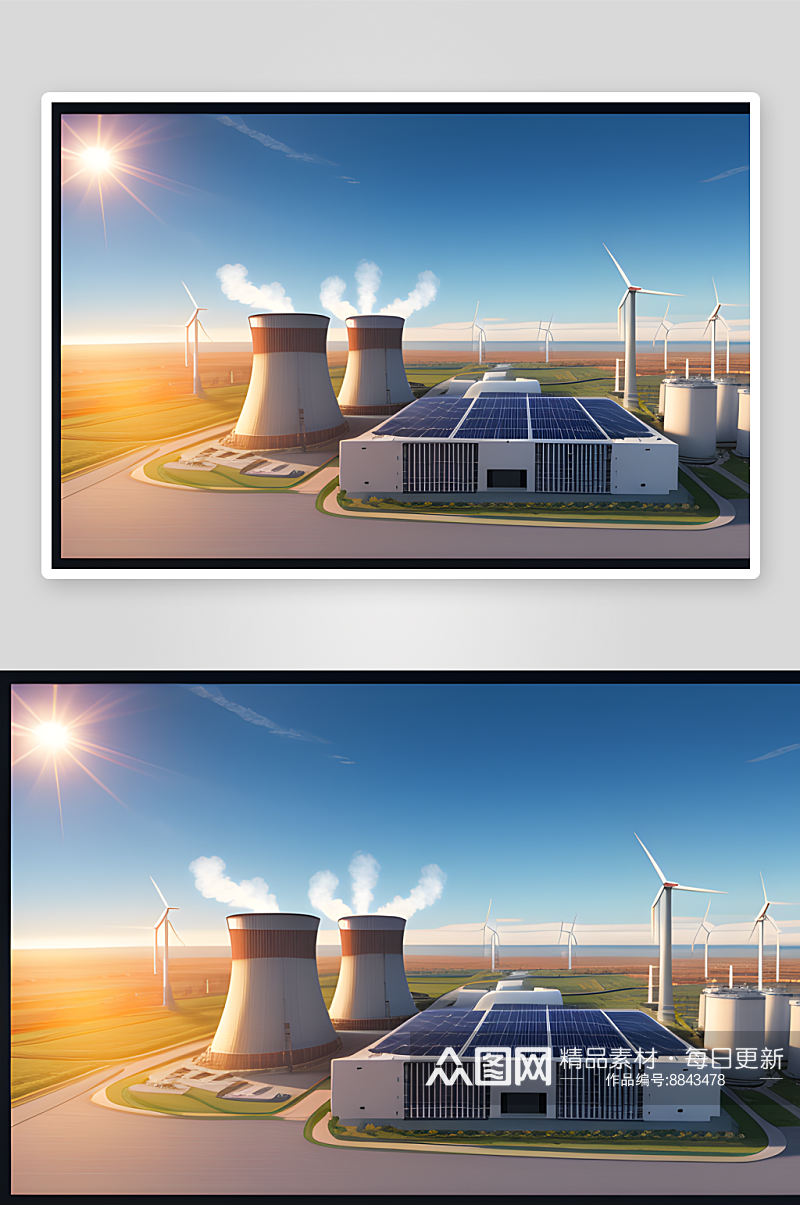 卡通插画明亮色调的新能源发电厂素材