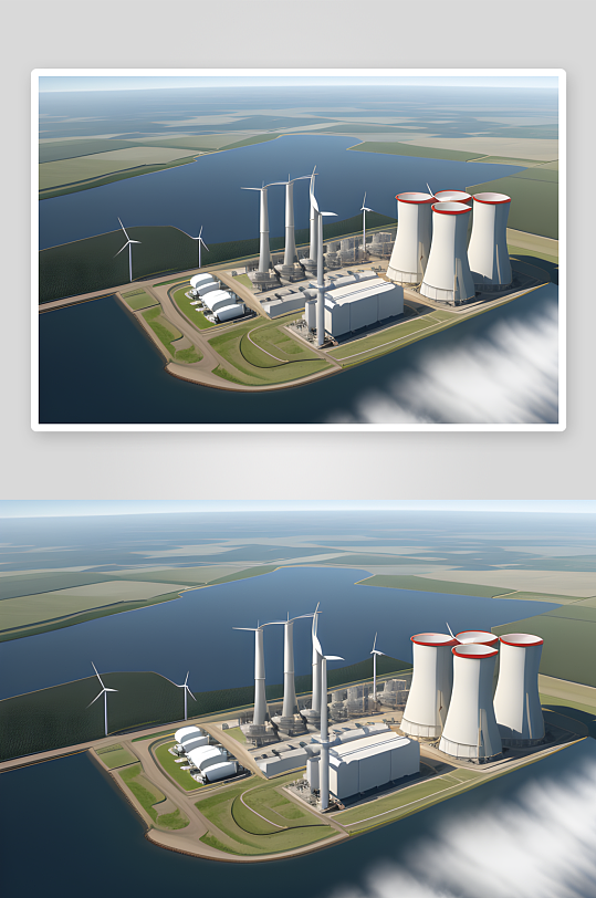 卡通插画明亮色调的新能源发电厂