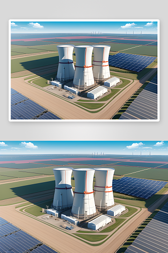 写实风格简约明亮的新能源发电厂全景