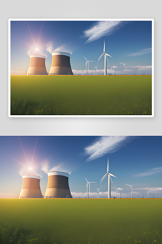 写实风格简约明亮的新能源发电厂全景