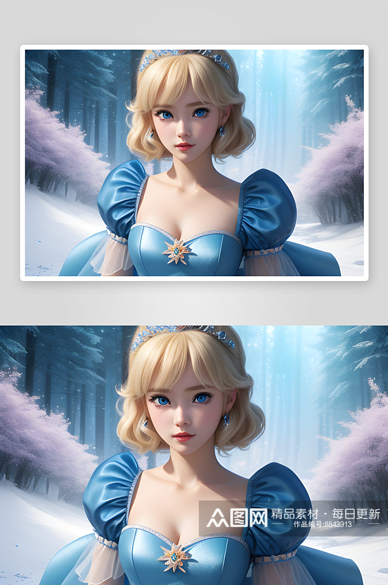 童话世界中的蓝色仙女裙公主素材