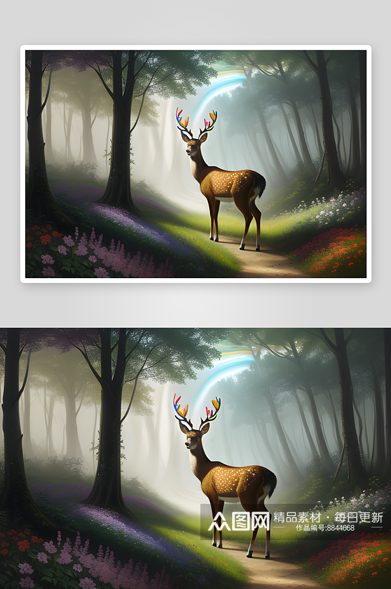 迷幻艺术风格彩虹鹿的空气喷枪绘制绘画素材