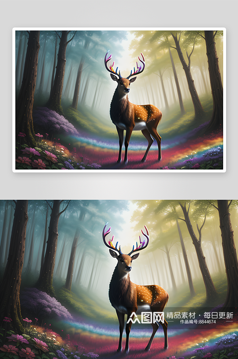 迷幻艺术风格彩虹鹿的空气喷枪绘制绘画素材