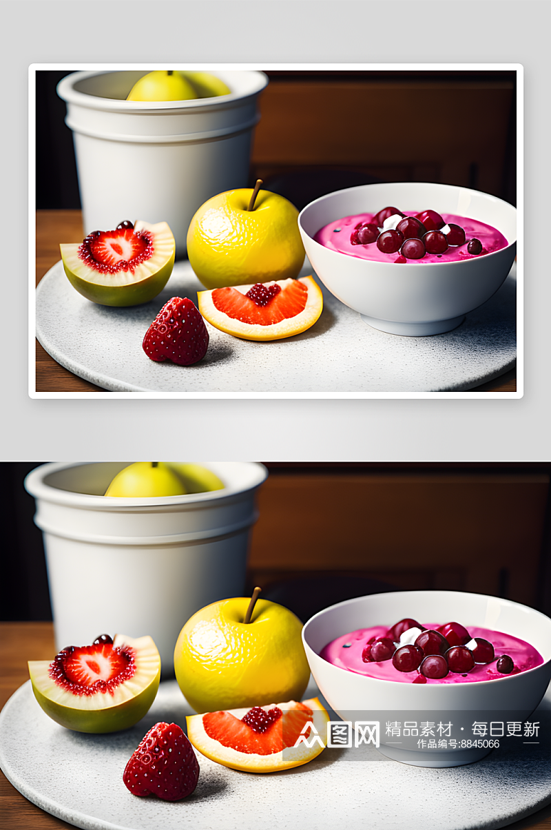 餐桌上的水果和酸奶素材