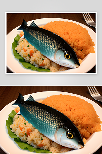 美食盛宴蓝桌彩色桃背景下的特色鲶鱼套餐