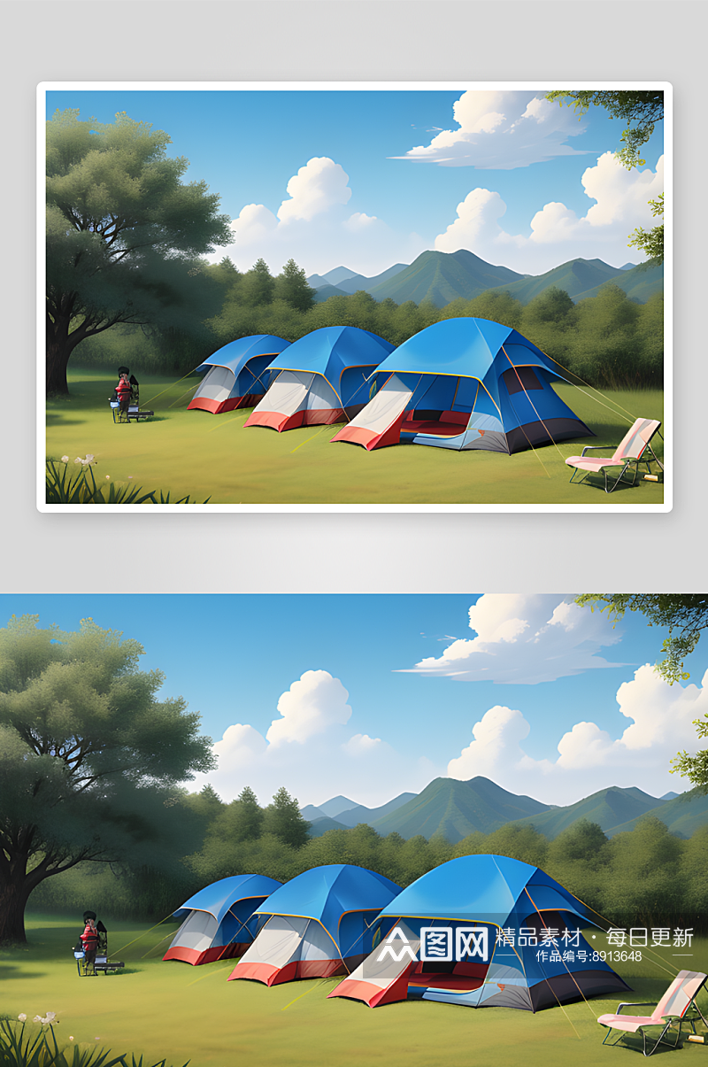 草原上的帐篷露营蓝天白云素材