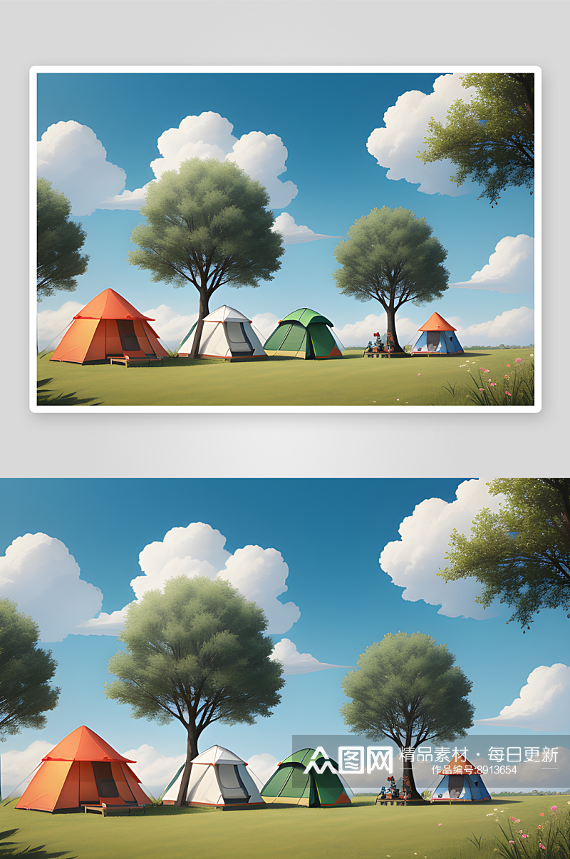 草原上的帐篷露营蓝天白云素材