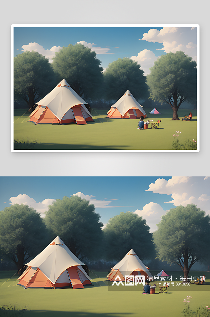 美丽的草原露营风景帐篷户外素材
