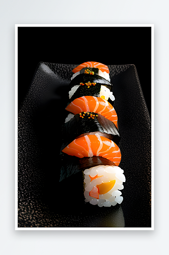 惊艳超真实黑背景下的虾子鱼子酱寿司