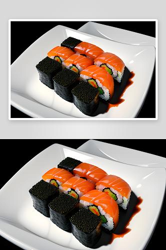 惊艳超真实黑背景下的虾子鱼子酱寿司