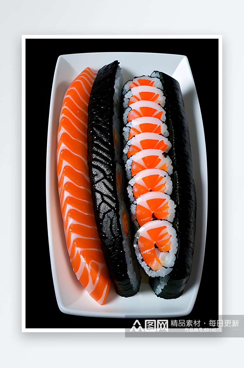 虾子鱼子酱寿司超写实的黑色背景素材