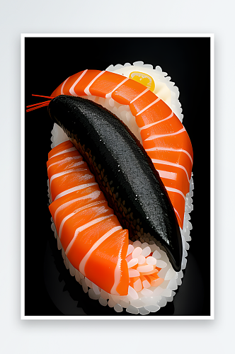 虾子鱼子酱寿司超写实的黑色背景